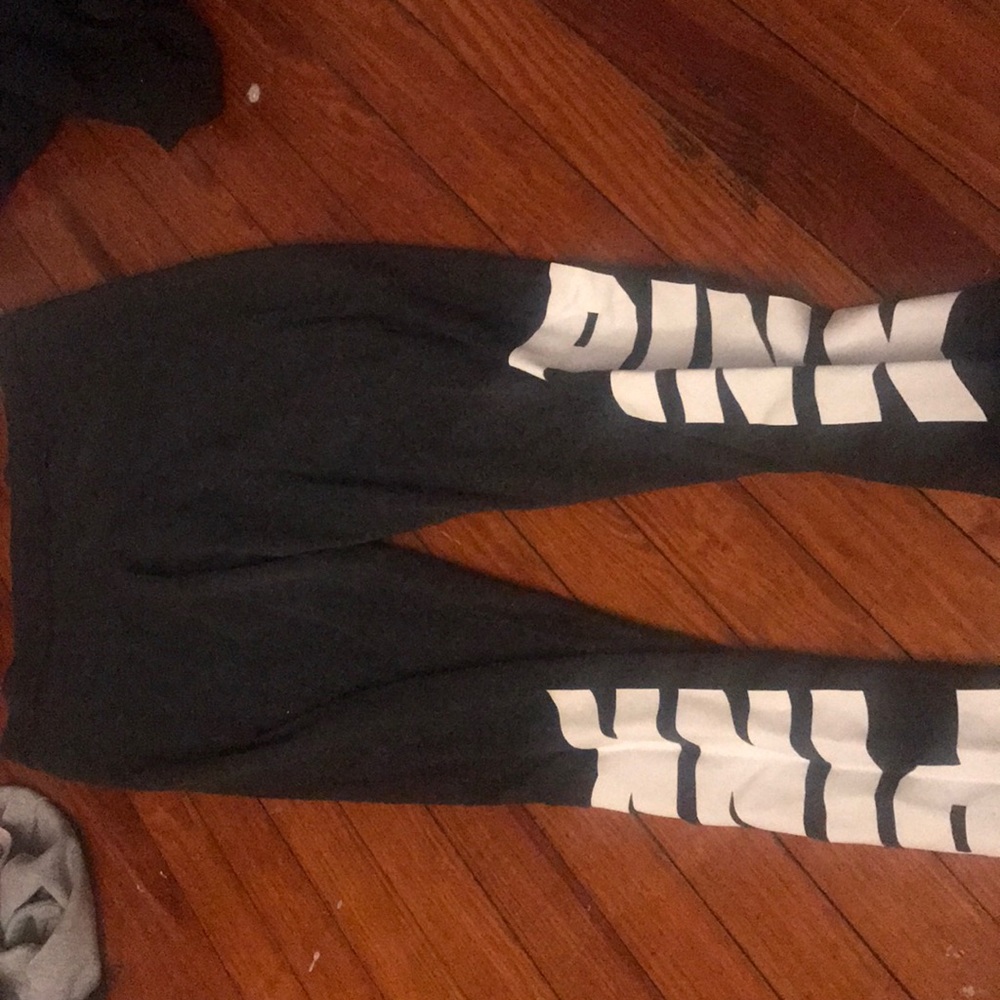 pink grey leggings with logo